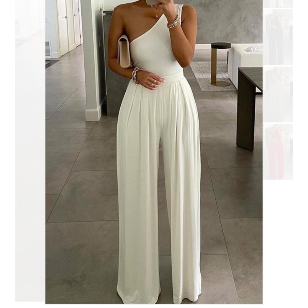 One Shoulder High Waist Wide Leg Jumpsuit